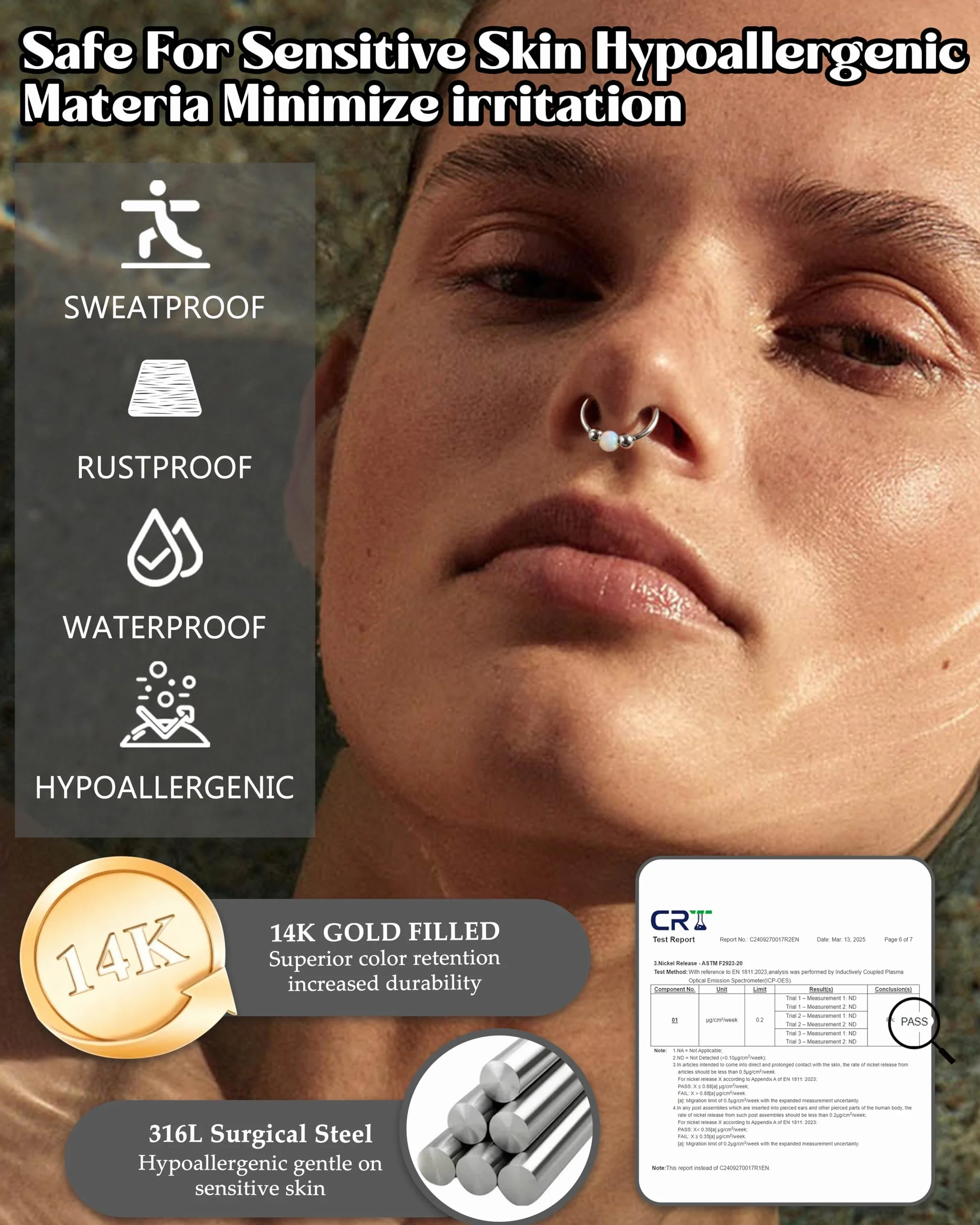 Diamday 2 szt. Helix Piercing biżuteria Helix kolczyk stal chirurgiczna 316L kolczyk do nosa piercing przegrody nosowej srebrne złote kolczyki opal chrząstka muszla tragus Daith Rook, obręcz, piercing