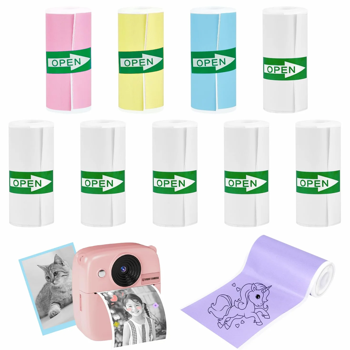 Papier termiczny dla dzieci, samoprzylepny, mini drukarka, papier termiczny, do natychmiastowych aparatów fotograficznych i przenośnej drukarki fotograficznej (57 x 25 mm)