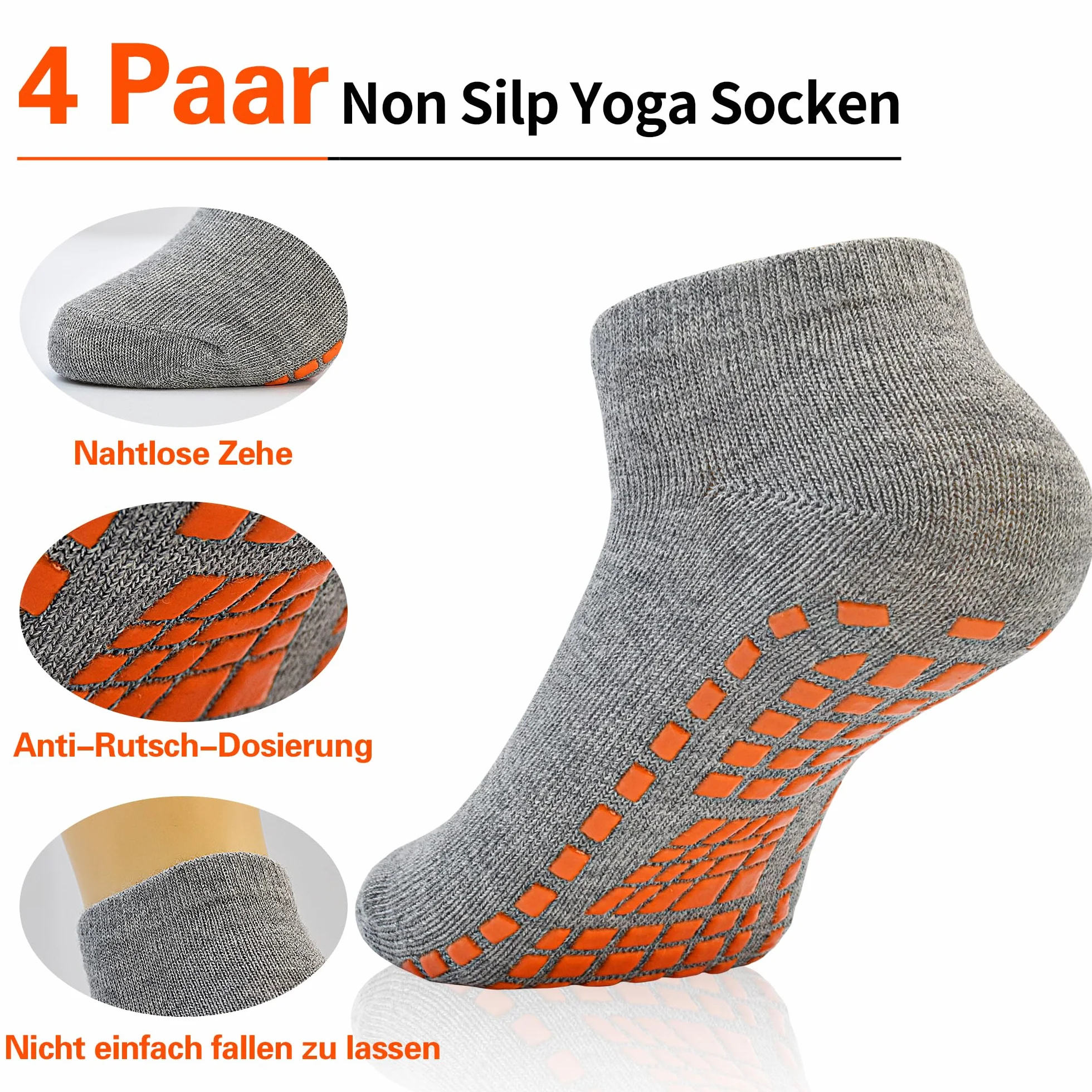 HYCLES 4 pary antypoślizgowych skarpet do jogi, z przyczepnością, dla kobiet i mężczyzn, antypoślizgowe skarpety do jogi, pilates, Barre, Home & Hospital