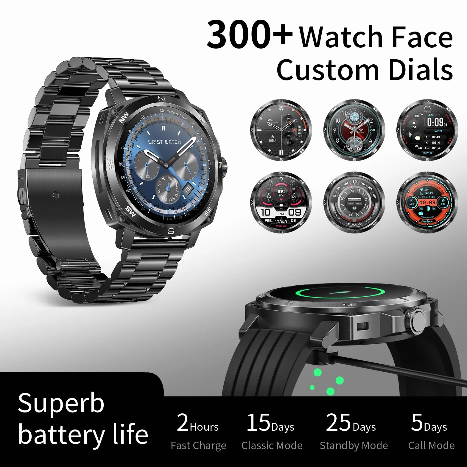 Smartwatch męski, okrągły zegarek, telefon, ekran dotykowy HD 1,5", wodoszczelność IP68, pomiar tętna, snu, zdrowotny, krokomierz, system
