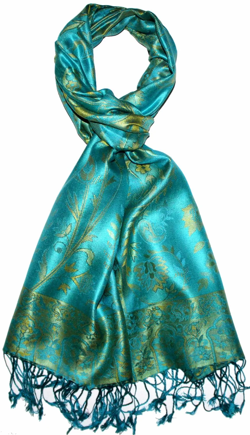 Lorenzo Cana Pashmina damski szal żakardowy tkany 100% jedwab wzór paisley szal jedwabny szal turkusowy jasnozielony 78642, turkusowo-cytrynowy, 70 x 190 cm