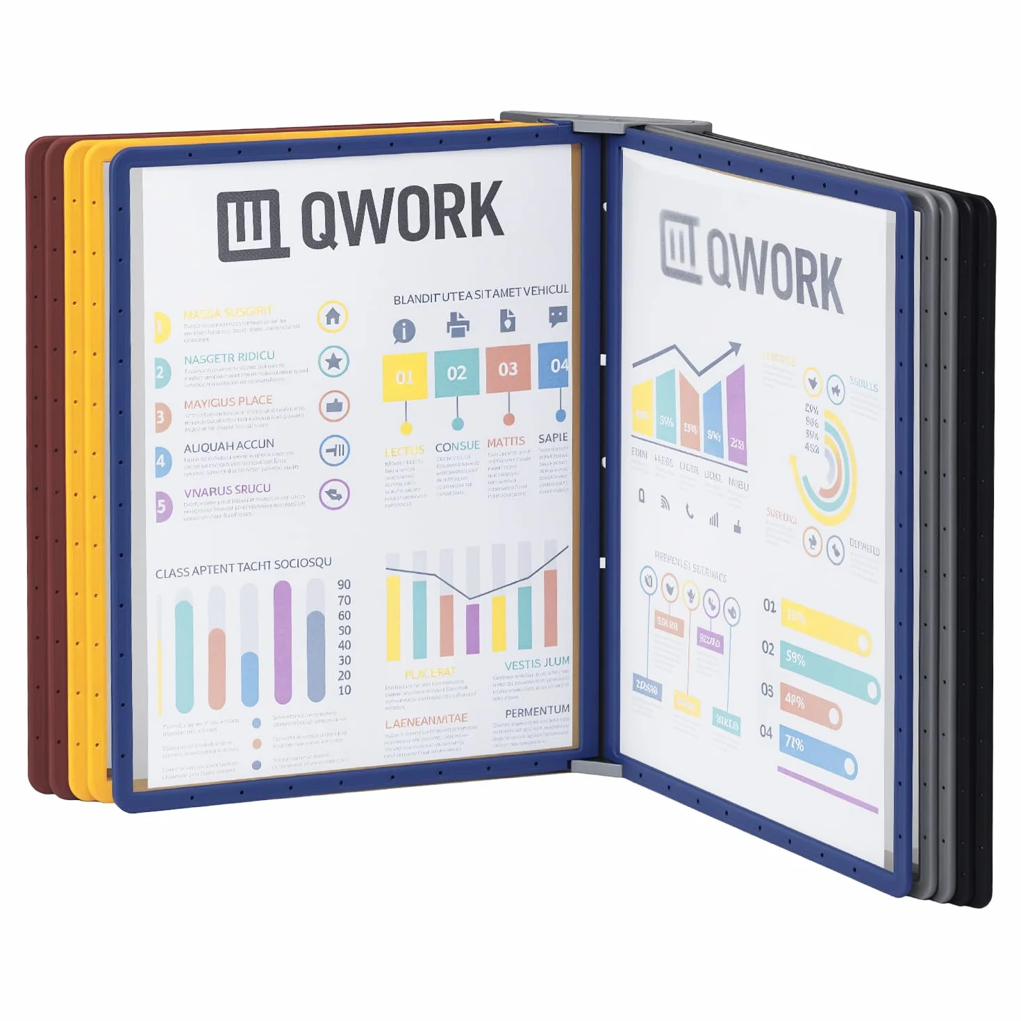 QWORK® Magnetyczny uchwyt na dokumenty A4, montowany na ścianie, 10 paneli w kolorze czarnym, z tablicą magnetyczną i śrubami