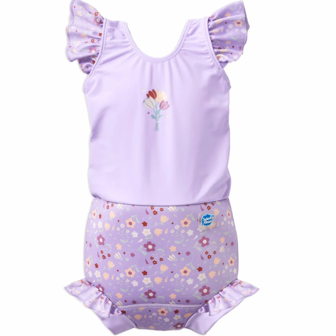 Splash About Happy Nappy kostium kąpielowy z falbankami, kolor liliowy, 6-12 miesięcy