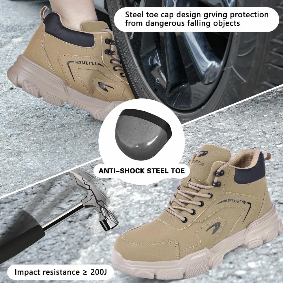OFFCUP Buty ochronne stalowe noski wodoszczelne antypoślizgowe skórzane khaki rozmiar 40-44