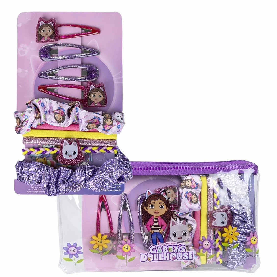 Gabby´s Dollhouse Beauty Set - 2 gumki do włosów, 4 spinki do włosów, 4 spinki do włosów i kosmetyczka - wielokolorowe - inspirowane Gabby's Dollhouse - Oryginalny produkt zaprojektowany w Hiszpanii