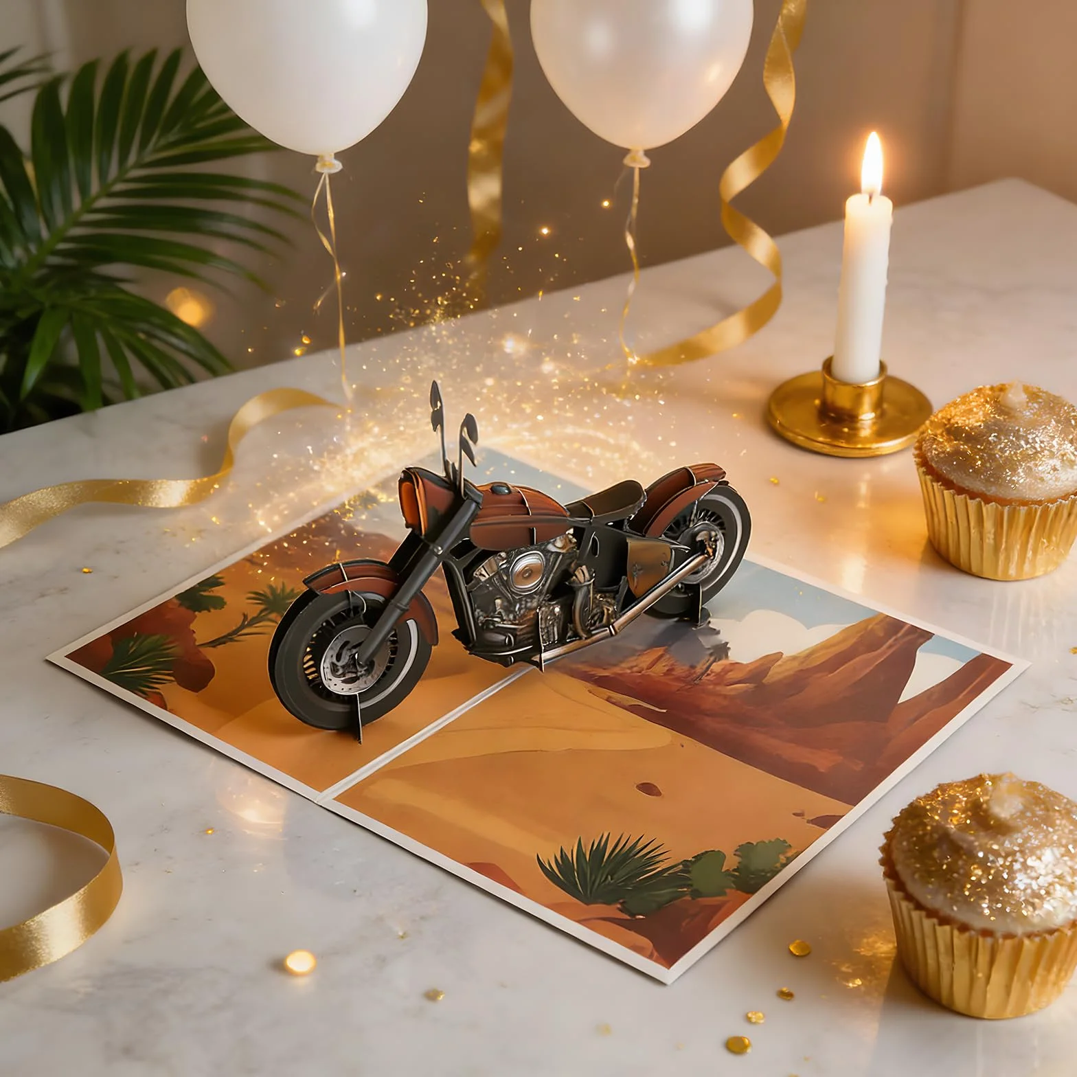 Kartka urodzinowa dla mężczyzny z motywem motoru 3D Pop Up – wzór 3D Cruiser z papierem laserowym, wysokiej jakości kartka urodzinowa dla mężczyzn, jako prezent dla ojca, taty, rowerzysty
