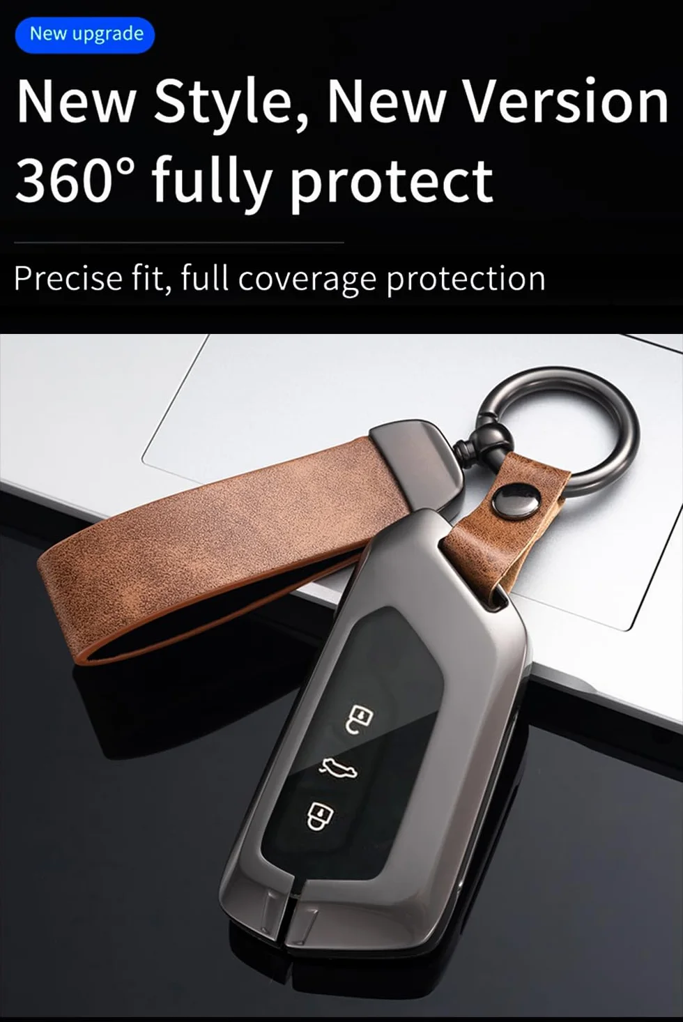 ontto Etui na kluczyki samochodowe, etui na kluczyki pasuje do Ford Capri Elektro Tourneo Connect 2024, 2025, 2026, do Skoda RS IV, Octavia Elroq 85, skórzane, metalowa obudowa kluczy, 3/4/5