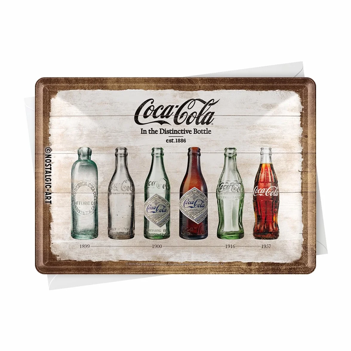 Nostalgic-Art Blaszana kartka pocztowa w stylu retro, Coca-Cola Timeline – pomysł na prezent dla fanów Coke, blaszana pocztówka, mini blaszana tabliczka w stylu vintage, 10 x 14 cm
