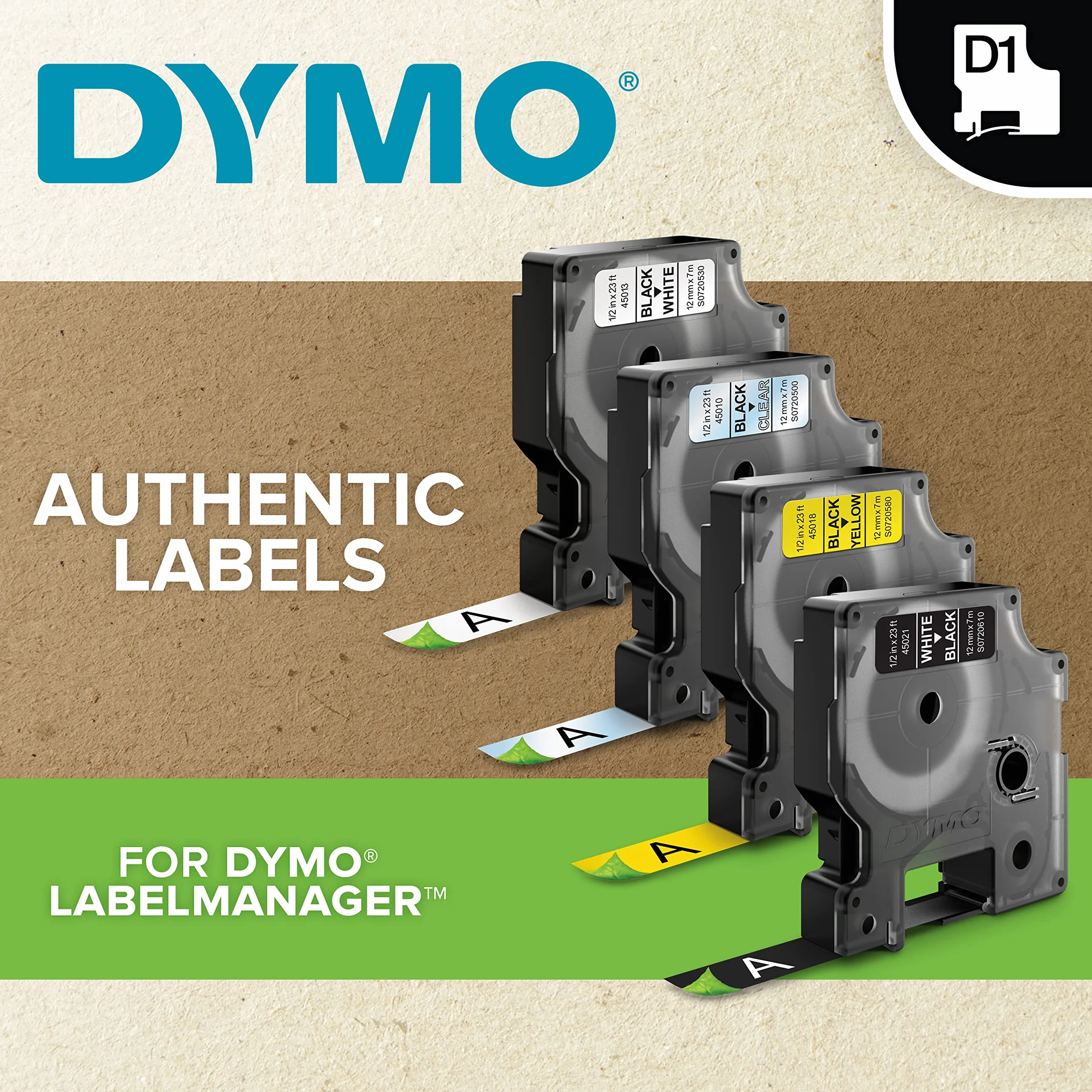 Oryginalne wzmocnione etykiety DYMO D1 Durable | Czarny nadruk na białej taśmie | 12 mm x 5,5 m | Taśma z wytrzymałymi etykietami do drukarek etykiet LabelManager