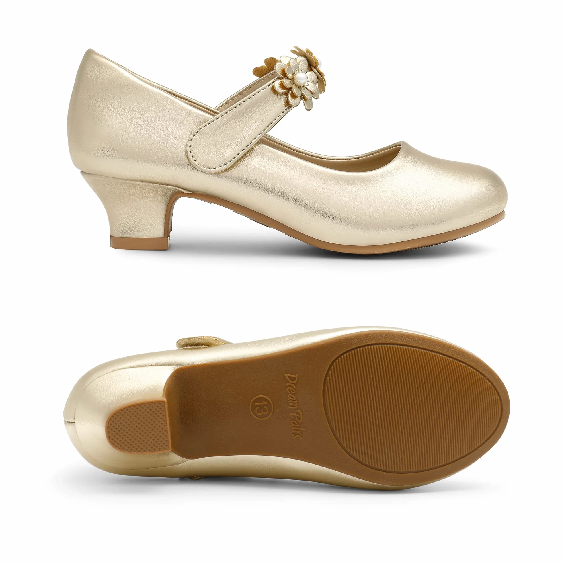 DREAM PAIRS Dziewczęce buty do sukienki Mary Jane czółenka niskie obcasy kwiat impreza ślub księżniczka