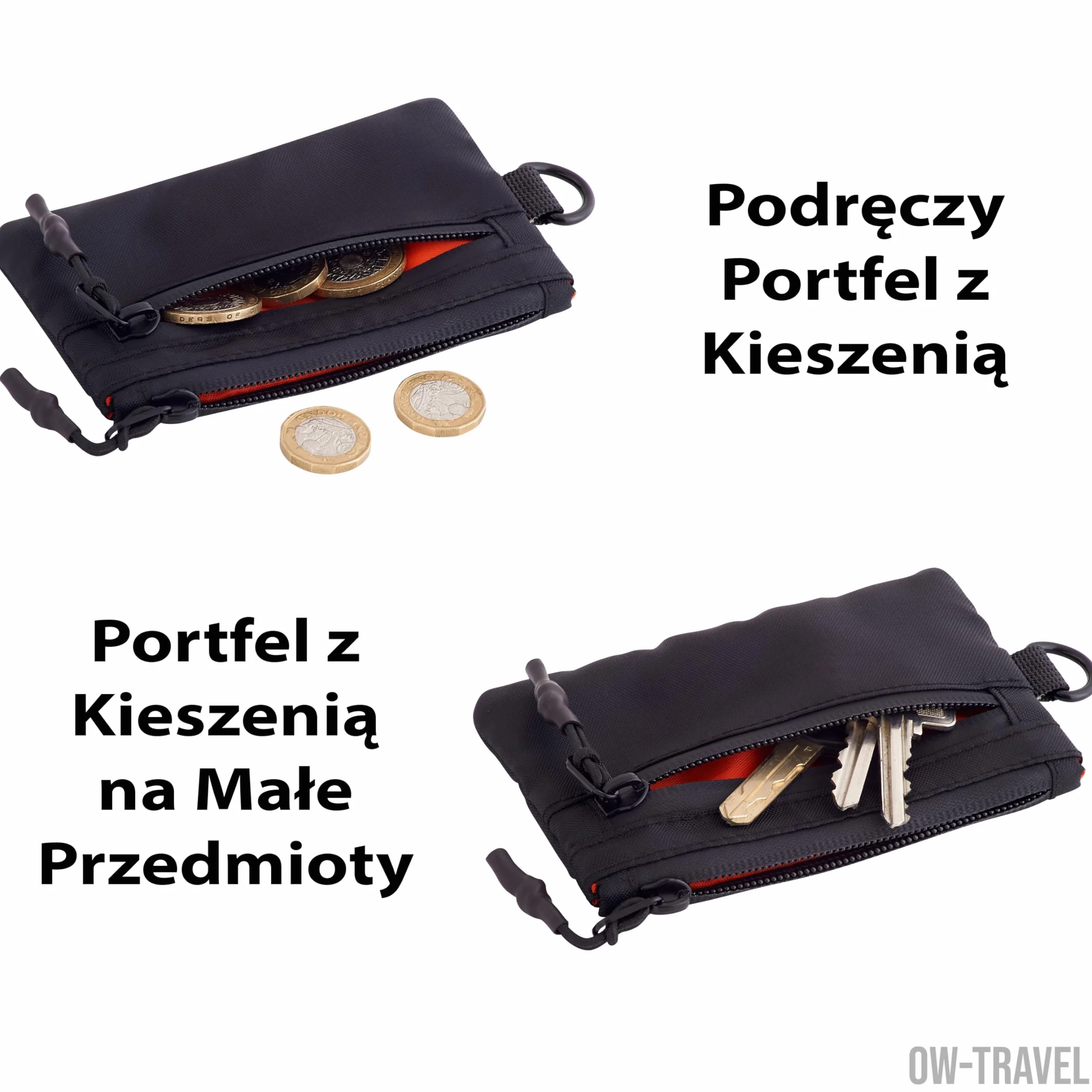 OW-Travel Mały Portfel Na Karty RFID z Kieszenią na Monety (Czarny) Portfel na Karty z Blokadą RFID. Bezpieczeństwo Portfela na monety i Spokój Ducha. Lekka I Minimalistyczna Konstrukcja.
