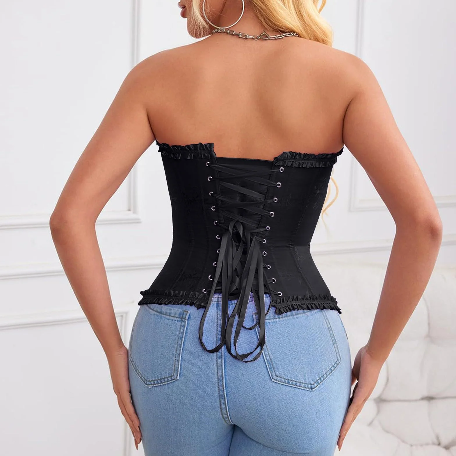 Damski gorset Curvy Push Up Overbust Curvy gorset wyszczuplający elegancki średniowieczny gorset top talia trener gotycki gorset z gumką na imprezę gorsety pirackie