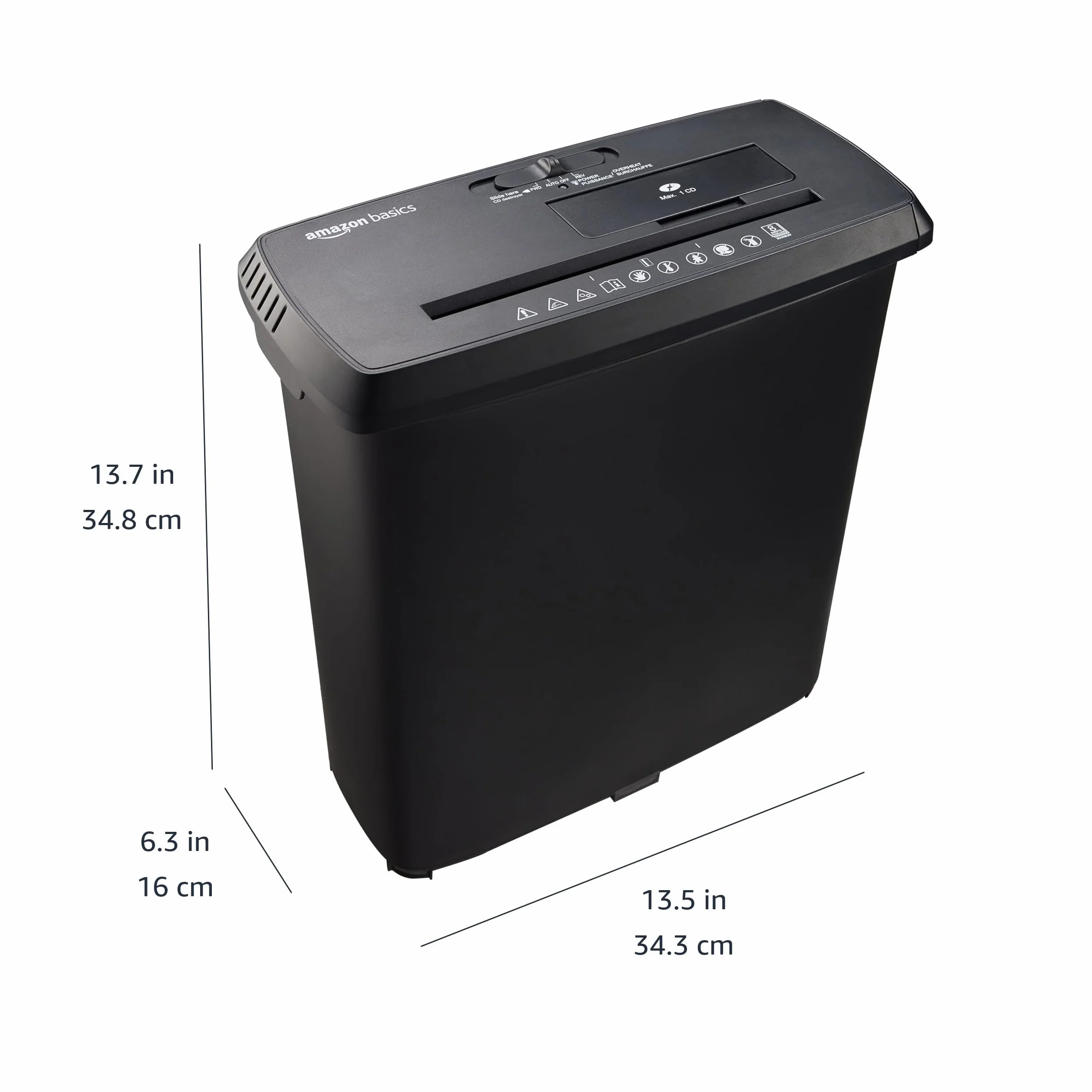 Amazon Basics Niszczarka dokumentów, ciecie w paski do 8 arkuszy, do papieru, płyt CD i kart kredytowych, czarna