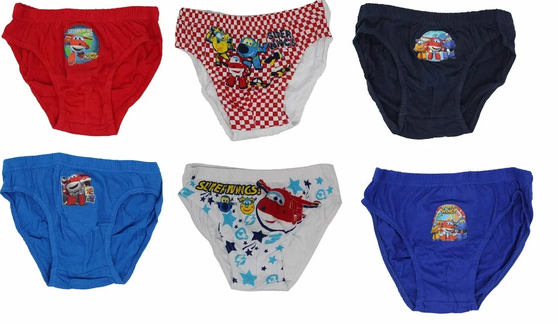 Super Wings Bielizna dla chłopców, majtki ze 100% bawełny z latającymi bohaterami, samoloty, Donnie, Jett i Jerome, 6 sztuk, kolorowa, niebieska, czerwono-biała