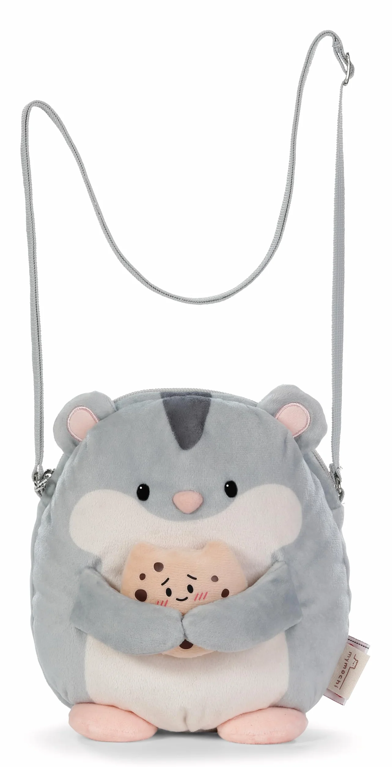 NICI mymochi torba na ramię chomik Shai, modna torebka na ramię w stylu kawaii, słodka pluszowa torba typu crossbody, 16 x 17 cm, szara - 61819