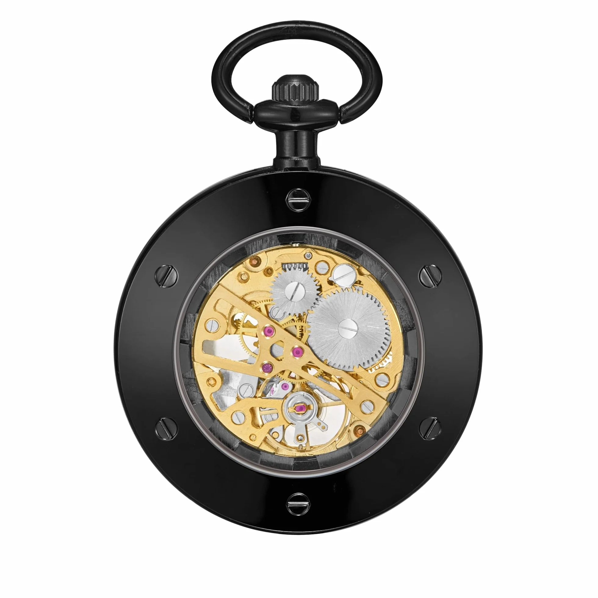 ShoppeWatch Męski zegarek kieszonkowy z łańcuszkiem | nakręcany zegarek kieszonkowy | otwarta tarcza, przezroczysty mechanizm mechaniczny, zegarek kieszonkowy i łańcuszek, akcesoria do kostiumów