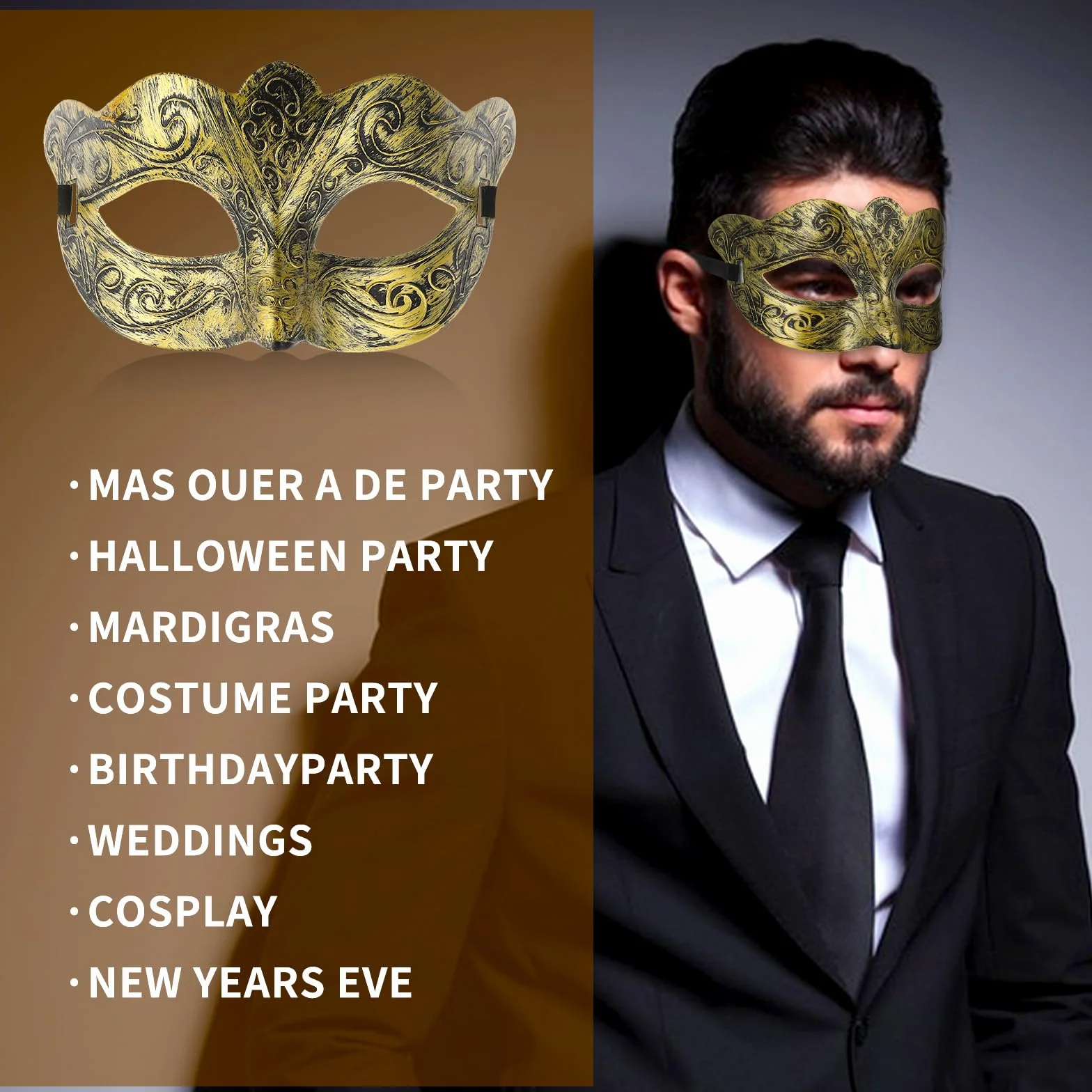 Sibba Maska maskaradowa dla mężczyzn, weneckie maski, na imprezę, bal, vintage, kostium na Halloween, Mardi Gras, maska na Boże Narodzenie, do przebrania, cosplay, studniówki, akcesoria karnawałowe