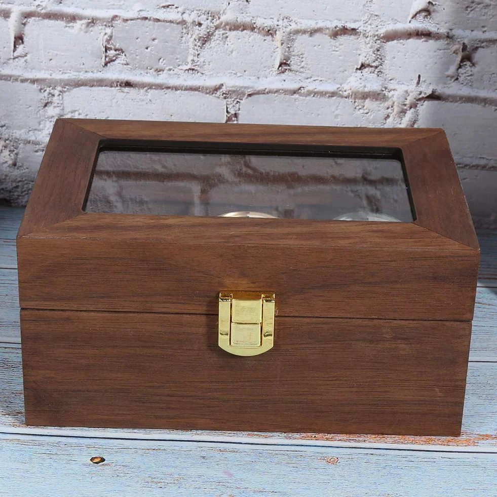 ZJchao Drewniany organizer do przechowywania zegarków, pudełko z czarnego orzecha z przezroczystą pokrywką, pudełko na 3 zegarki, eleganckie etui do przechowywania, trwały stojak na zegarki.
