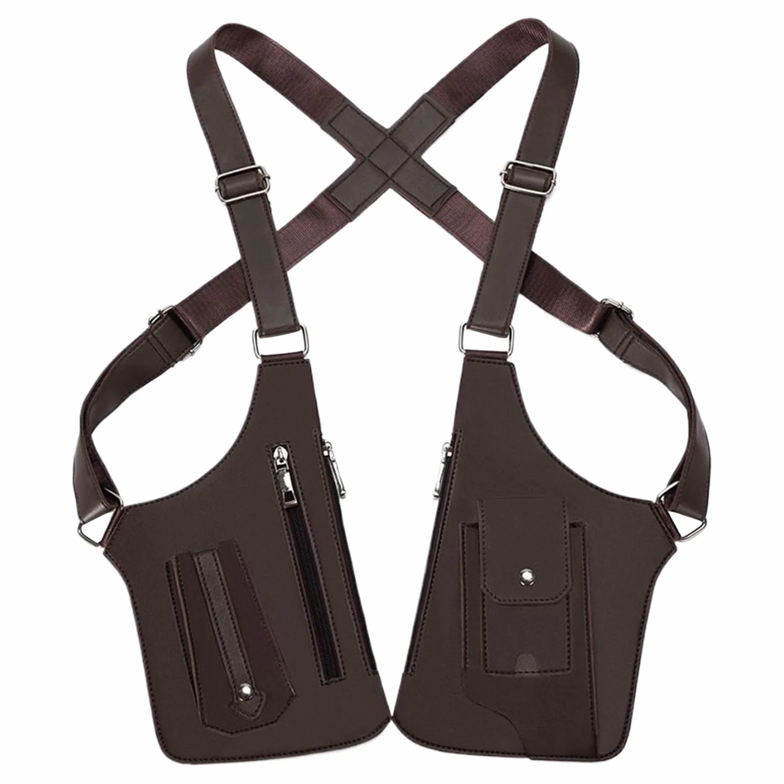 Adjustable Underarm Shoulder Bag - Waterproof Chest Vest Pack for Everyday Carry | Oxford Fabric with Multiple Hidden Pockets, Anti-Theft Double Shoulder Organizer for Travel, 27.5x15.5cm Black Brown