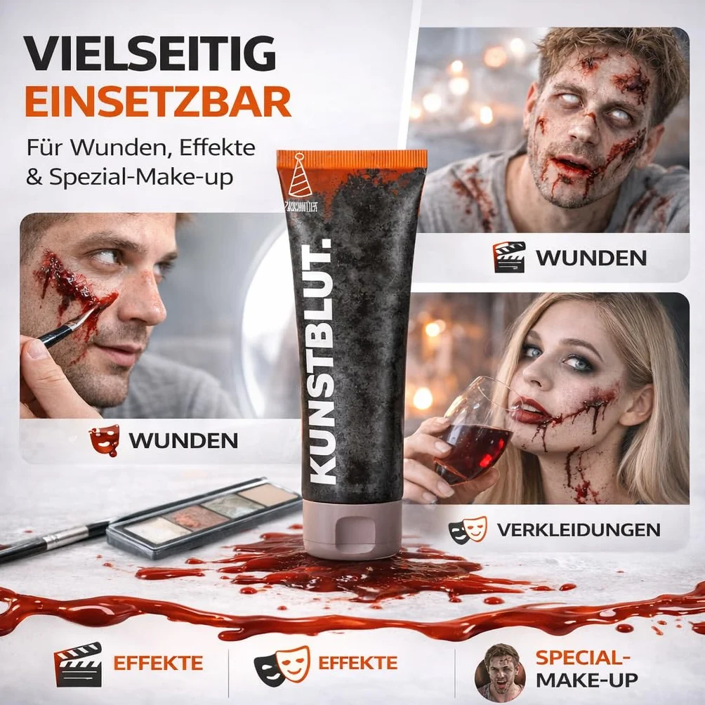 50 ml krwi - zmywalne i łudząco prawdziwe - sztuczna krew do malowania ciała - farba do przebierania - Halloween i karnawał