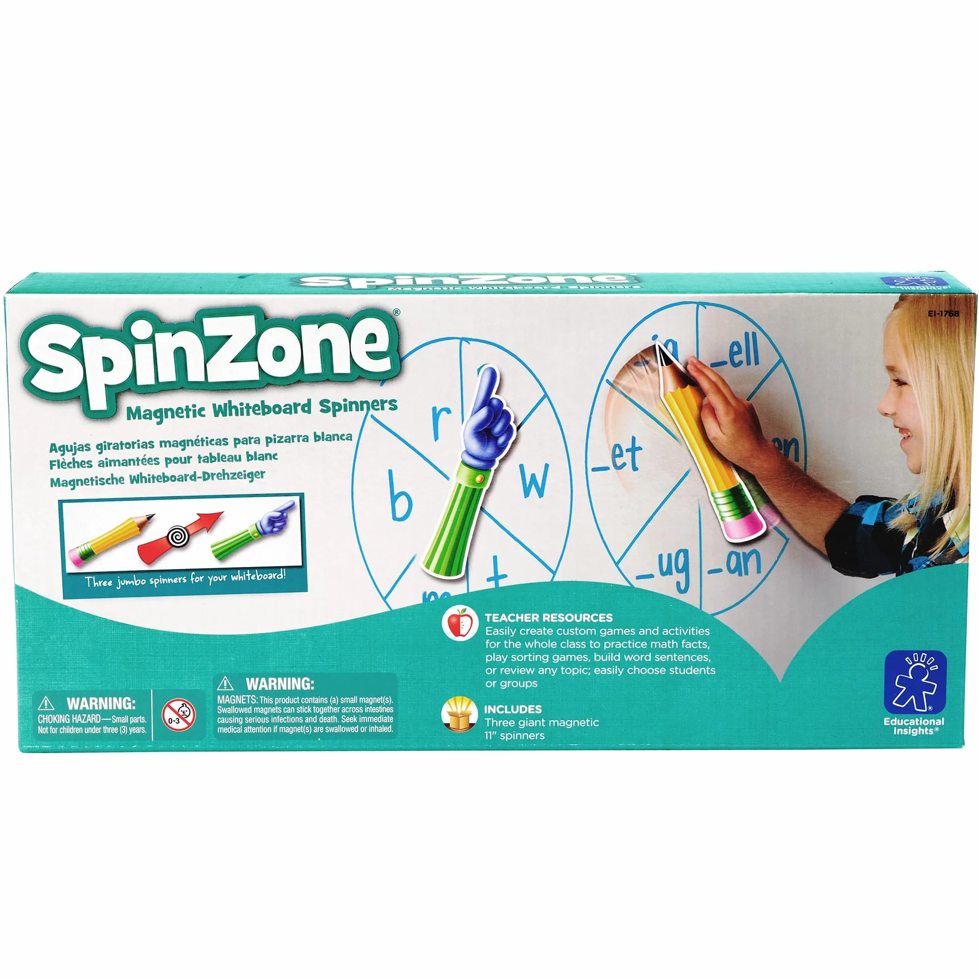 Learning Resources Spinzone Przód z Klasa Biala tablica Przadka 3-Kawalek Zestaw, 27.5 cm Dlugosc