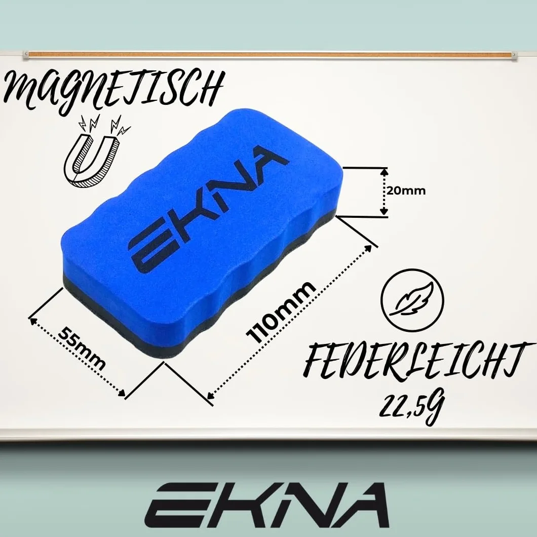 EKNA gąbka do tablic suchościeralnych, magnetyczna, zestaw 5 sztuk, kolorowa, 110 x 55 mm, nadaje się do białych tablic, tablic i flipchartów