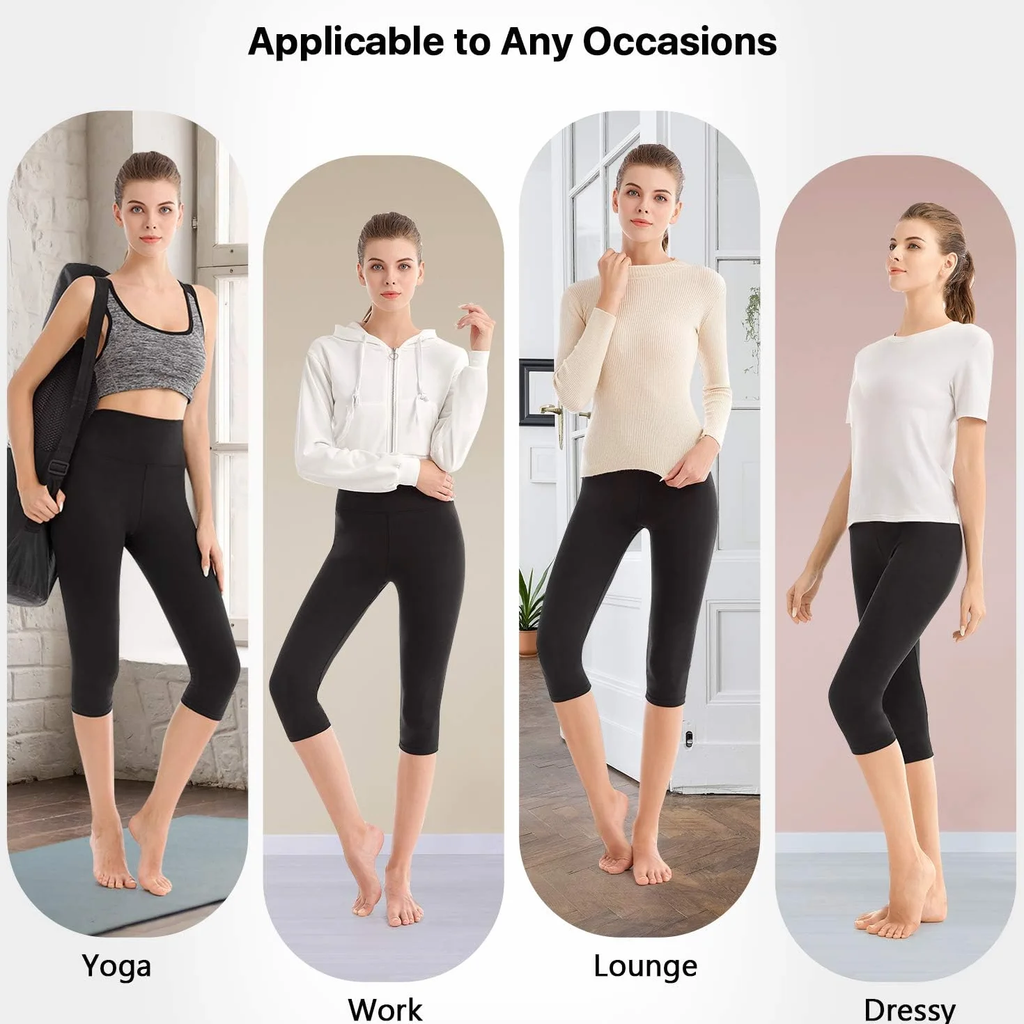 SINOPHANT 3/4 Legginsy Damskie Wysoka Talia Nieprzezroczyste Elastyczne Duże Rozmiary Legginsy 2 Pack Czarny L-XL