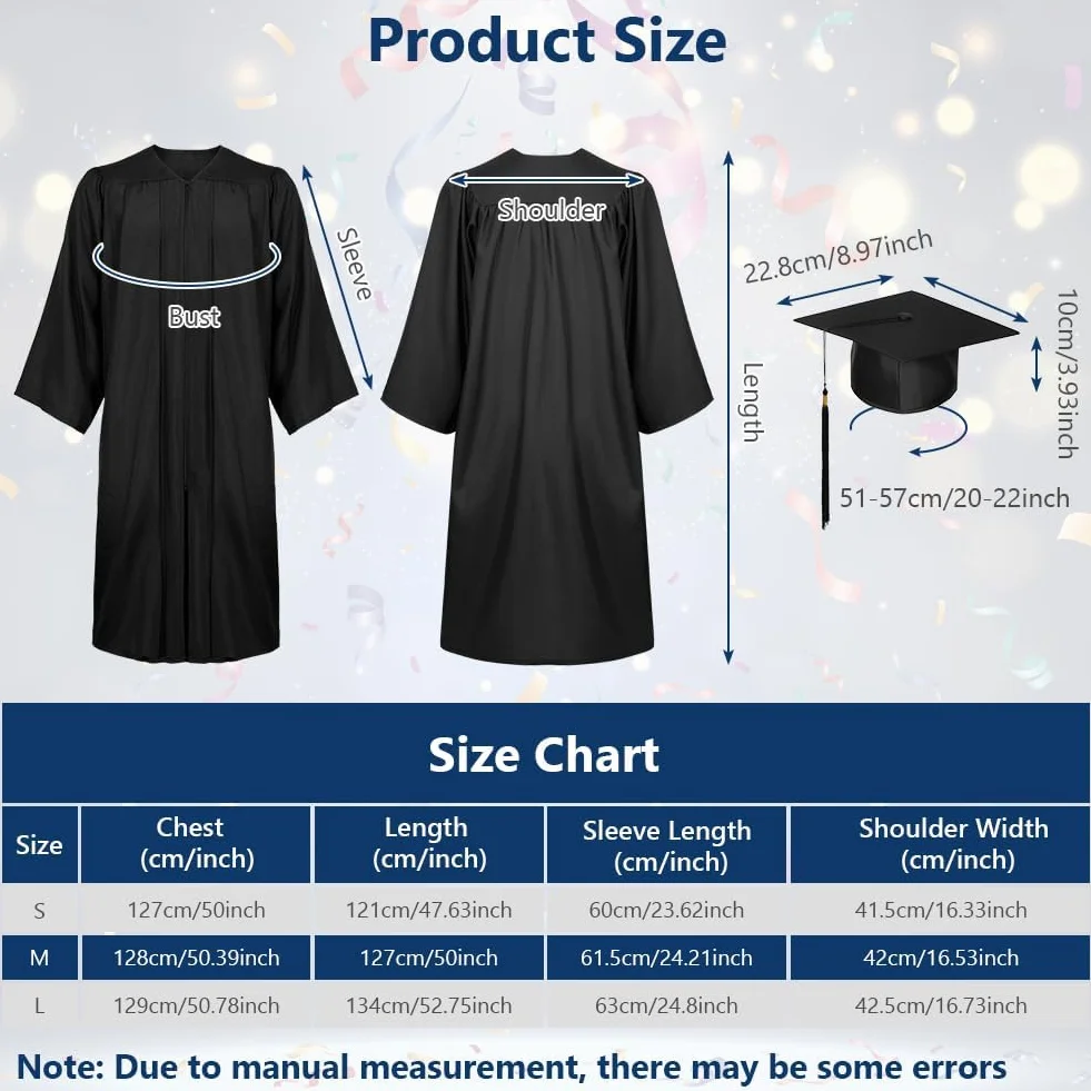 AUYAO Graduation Togi, Kostium Graduation Dorosły, z podziałką i togą, zestaw dla dorosłych unisex dla dorosłych