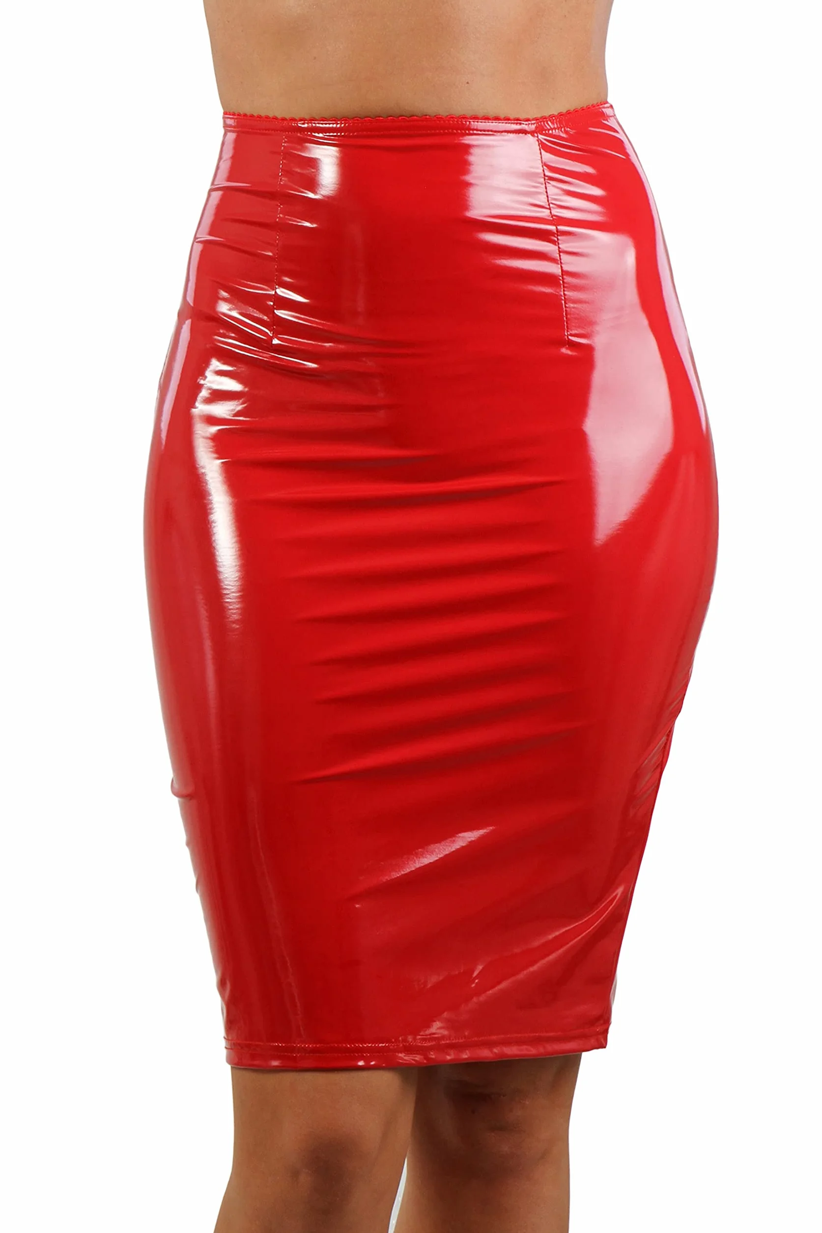 MISS NOIR Damskie spódnice Wetlook Vinyl Bodycon Clubwear Długość do kolan, Party Lack Rock z zamkiem błyskawicznym z tyłu