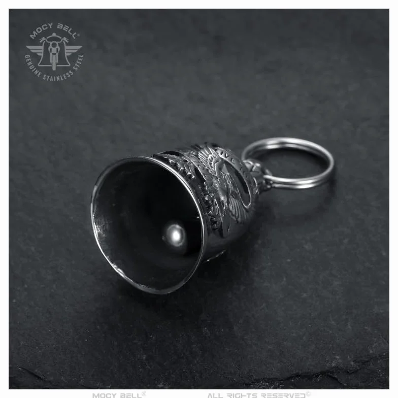 BOBIJOO JEWELRY - Clochette Moto Aigle US LIVE to Ride Porte-Bonheur MOCY Bell Acier inoxydable Argent