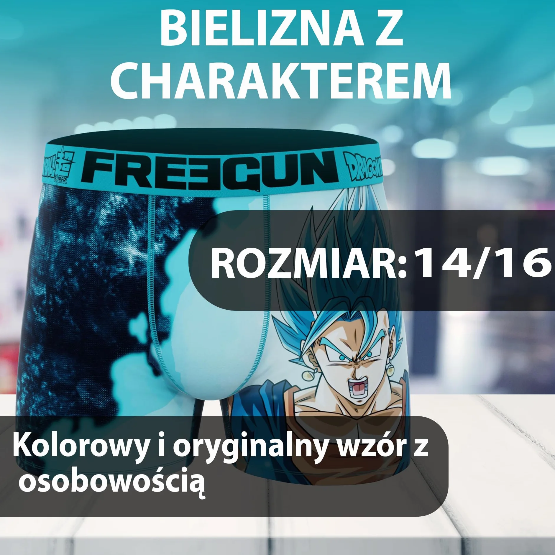 FREEGUN | Bokserki Chłopięce Fusion | Nadruk Dragon Ball Vegetto | Miękkie i Wygodne | Bielizna Sportowa | Bokserki Poliestrowe | Materiał Przeciw Otarciom | Bielizna dla Chłopców | 14/16
