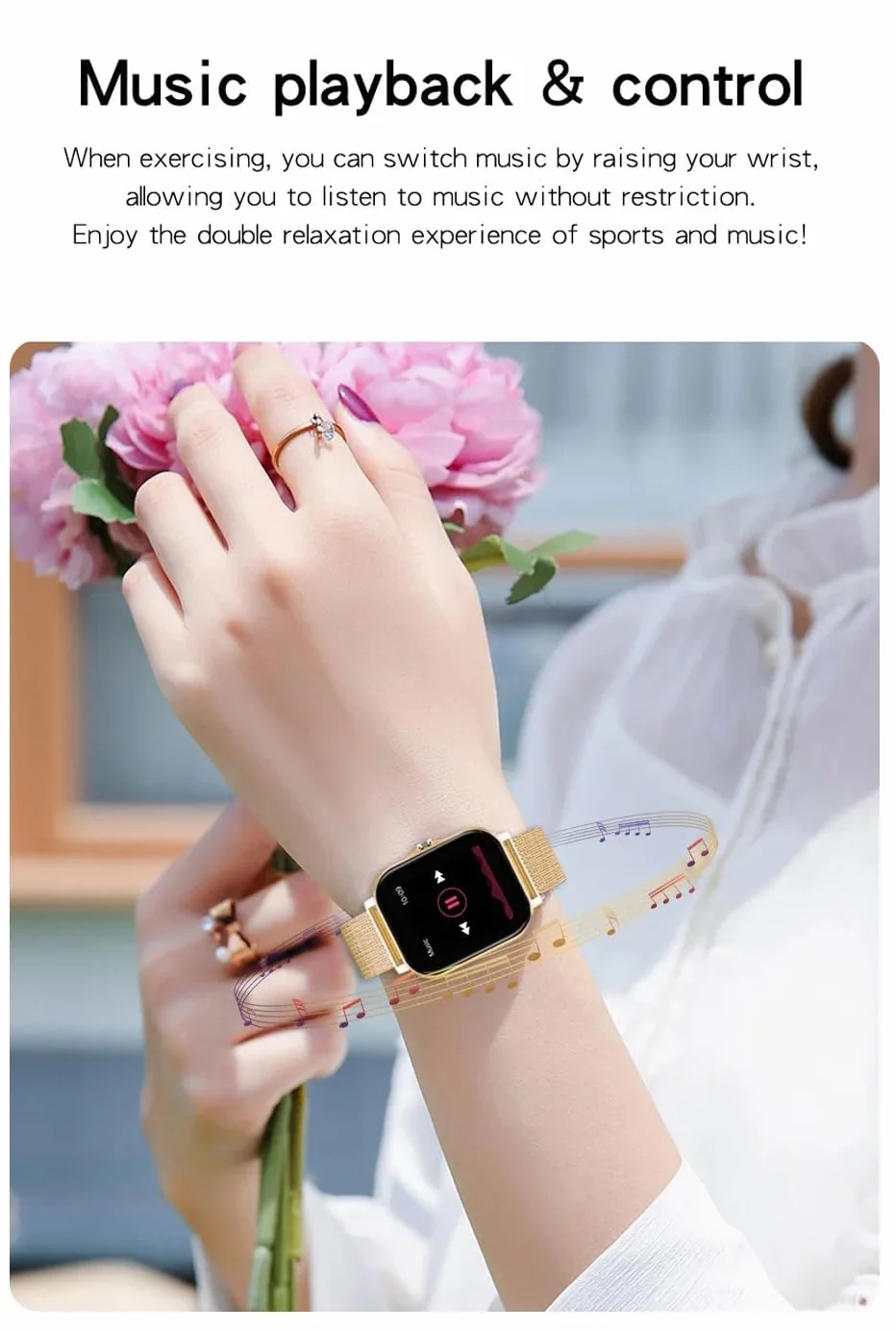 Męski i damski sportowy smartwatch z ekranem dotykowym, wiele funkcji, silikonowy pasek, kompatybilny z systemami Android i iOS (różowa bransoletka)