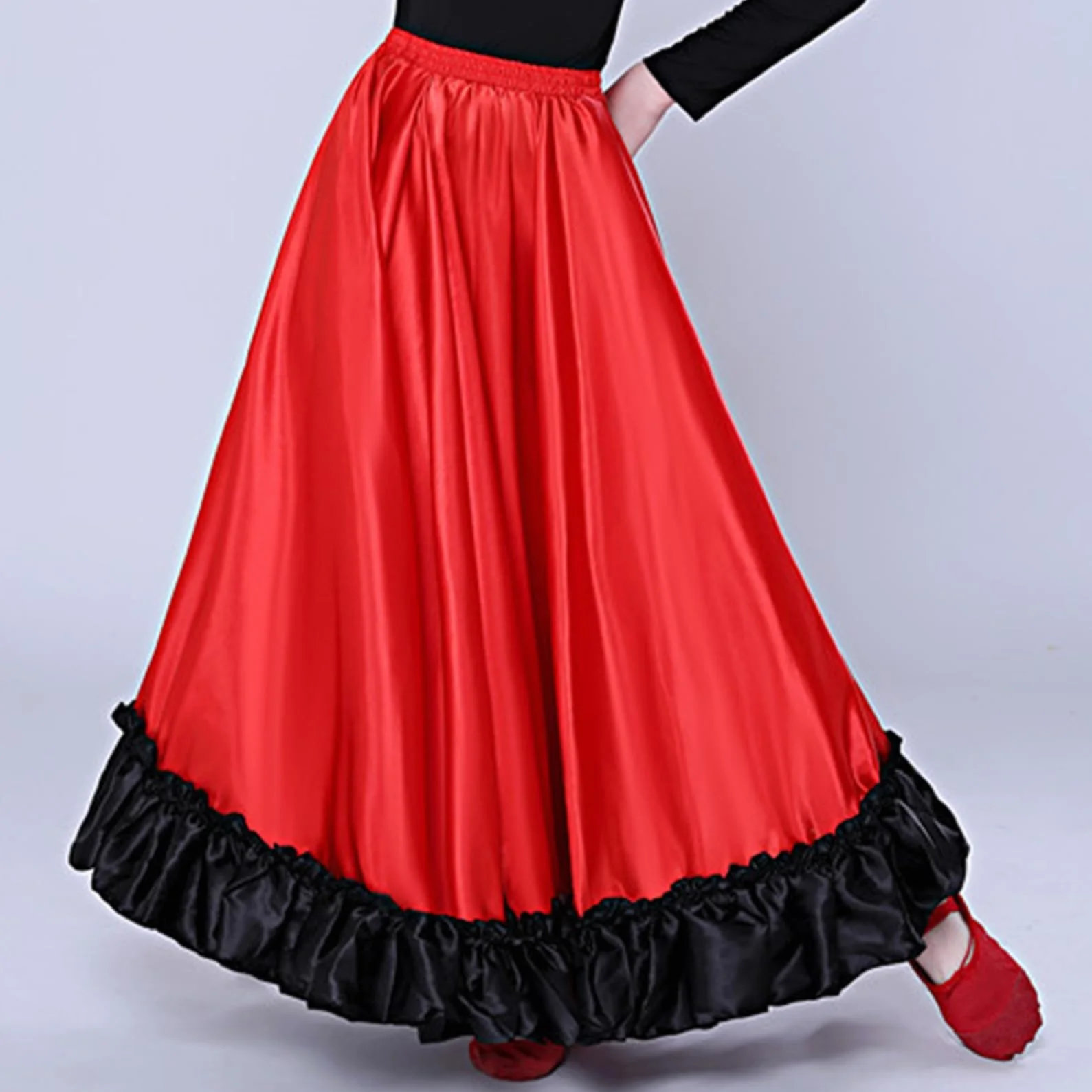 FEESHOW Dziewczęca spódnica flamenco hiszpańska spódnica taneczna, długa, latynoska, standardowa, do sali balowej, spódniczka maxi dla dzieci, na karnawał, imprezę, strój