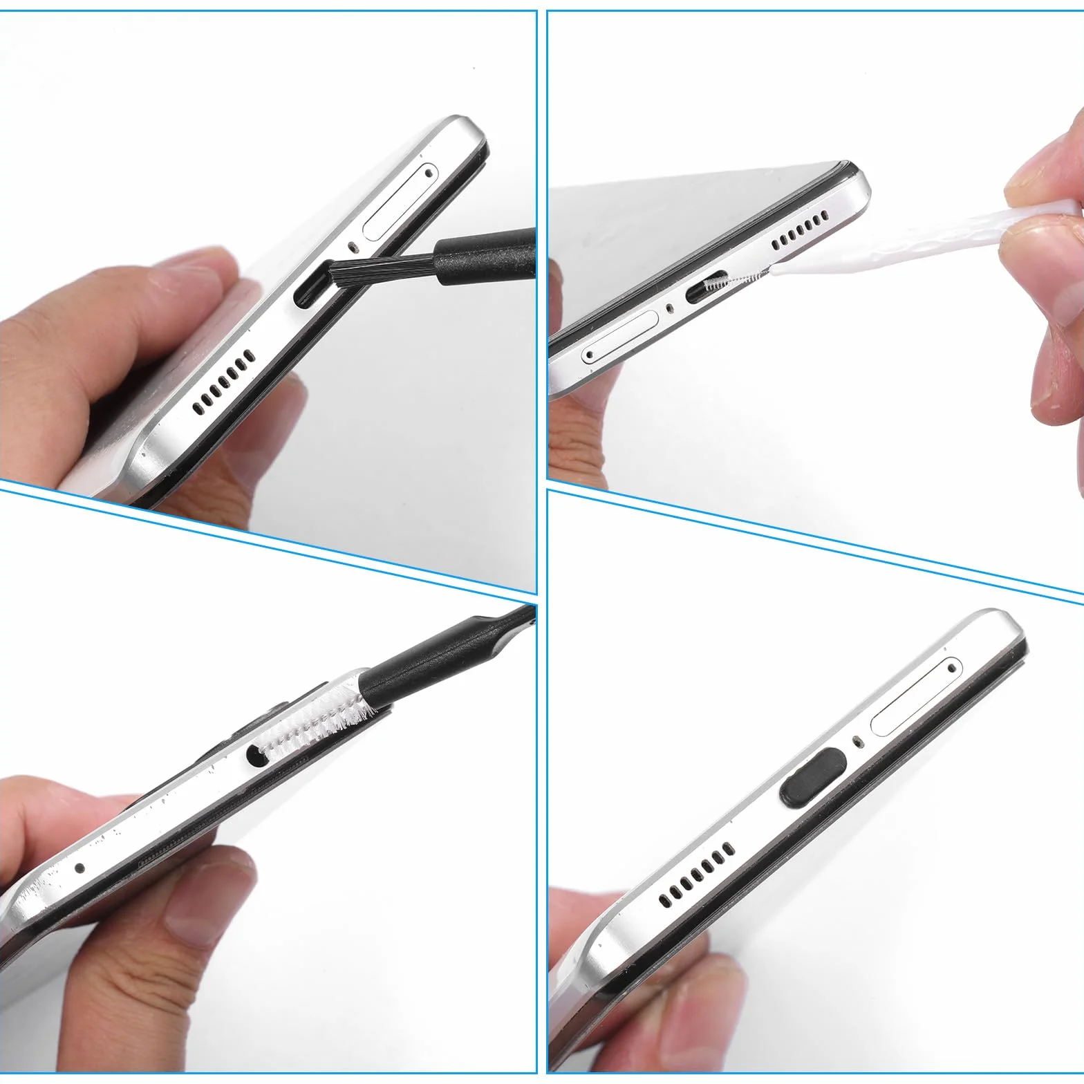 Zestaw 16 szt. USB C do czyszczenia telefonu komórkowego, głośnika, słuchawek, szczotek do czyszczenia, bez zapychania się, mini szczotka do czyszczenia 16 Pro Max, laptopów, keyboard cleaner (biała)