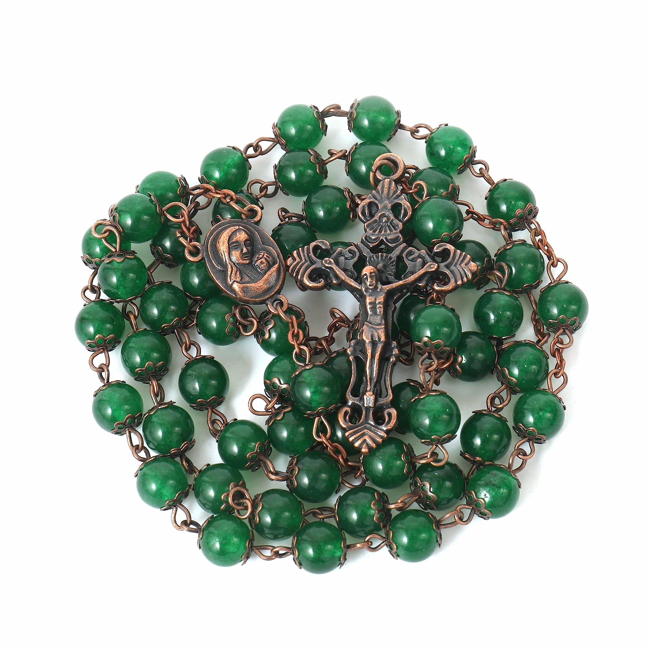 Vintage Design różaniec koraliki z kamienia naturalnego 8mm naszyjnik medal świętej ziemi i krzyż krucyfiks różańce religijne kolekcja Terra Santa Jerusalem