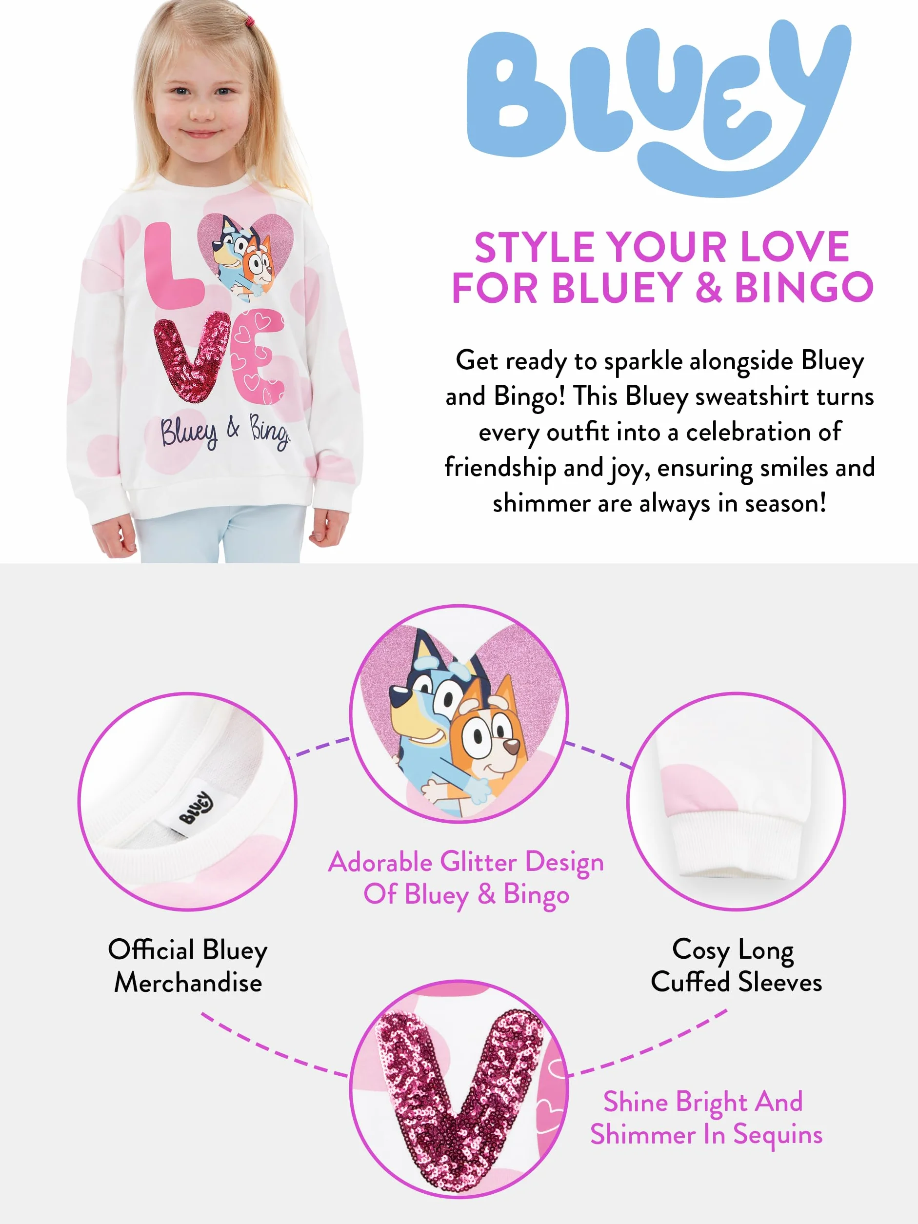 Bluza Bluey | Bluza Dziewczęca z Cekinami | Bluzy Dziewczęce z Bawełny 100%