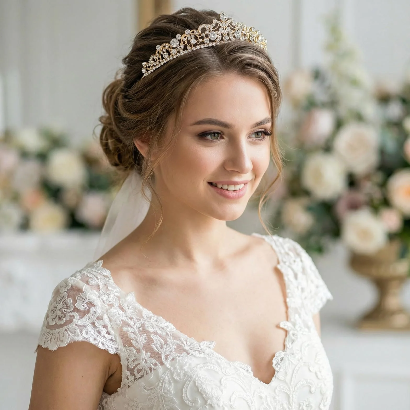 Tiara, złota, srebrna, kryształowa korona, kryształowa korona, stras, księżniczka, elegancka korona ślubna, na bal absolwentów, dla panny młodej, królowej, księżniczki