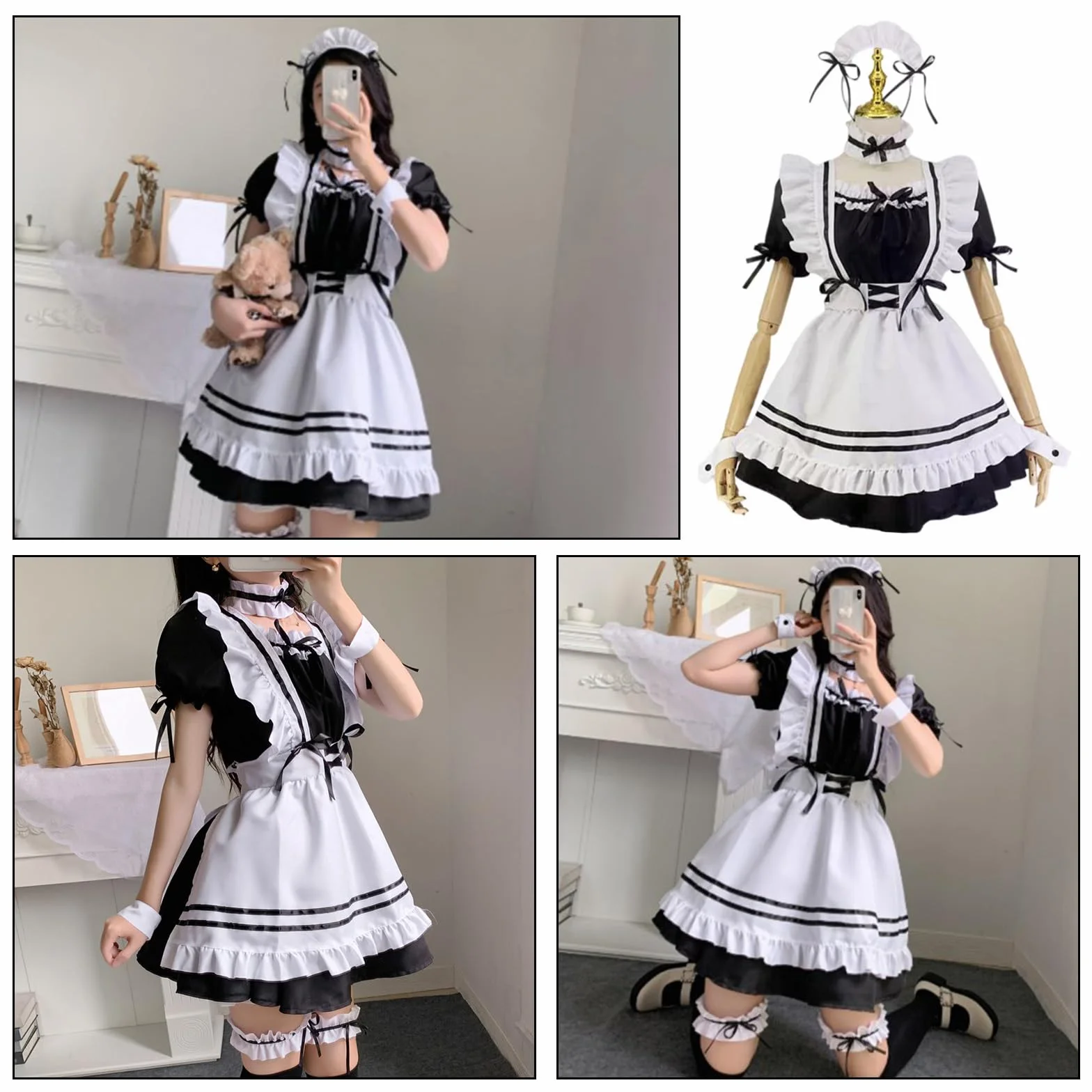 MeYuxg Strój pokojówki, francuska sukienka księżniczki, kostium na Halloween, dla kobiet, urocza sukienka cosplay