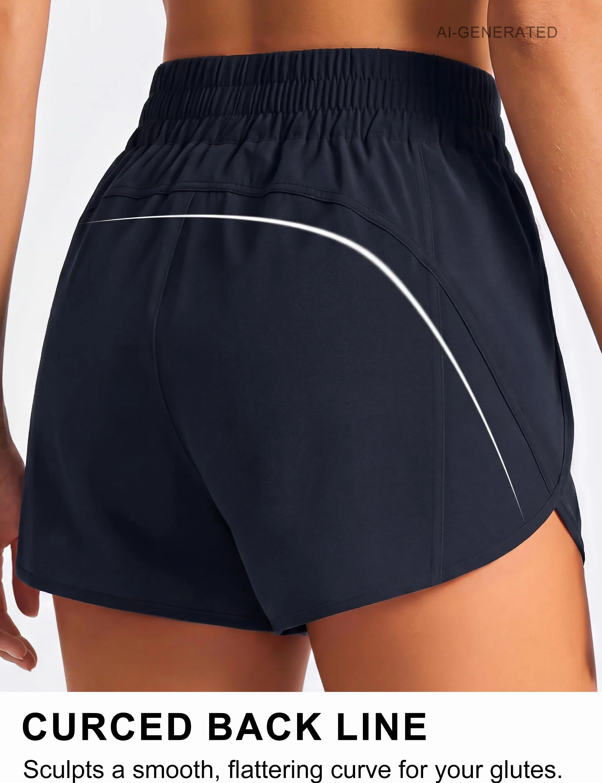 BMJL Women's Running Shorts Elastic High Waisted with Pockets, Sporty Workout Quick Dry Athletic Shorts(M,DarkBlue)