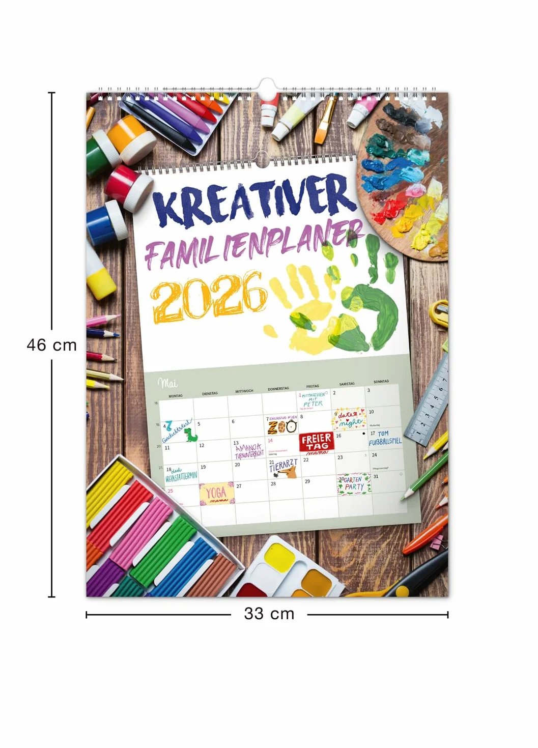 NOTIQUE Kalendarz do majsterkowania 2026 XXL – kreatywny kalendarz rodzinny DIY do samodzielnego ozdobienia i pomalowania – kalendarz fotograficzny – kreatywny kalendarz ścienny planer kalendarz 33 x