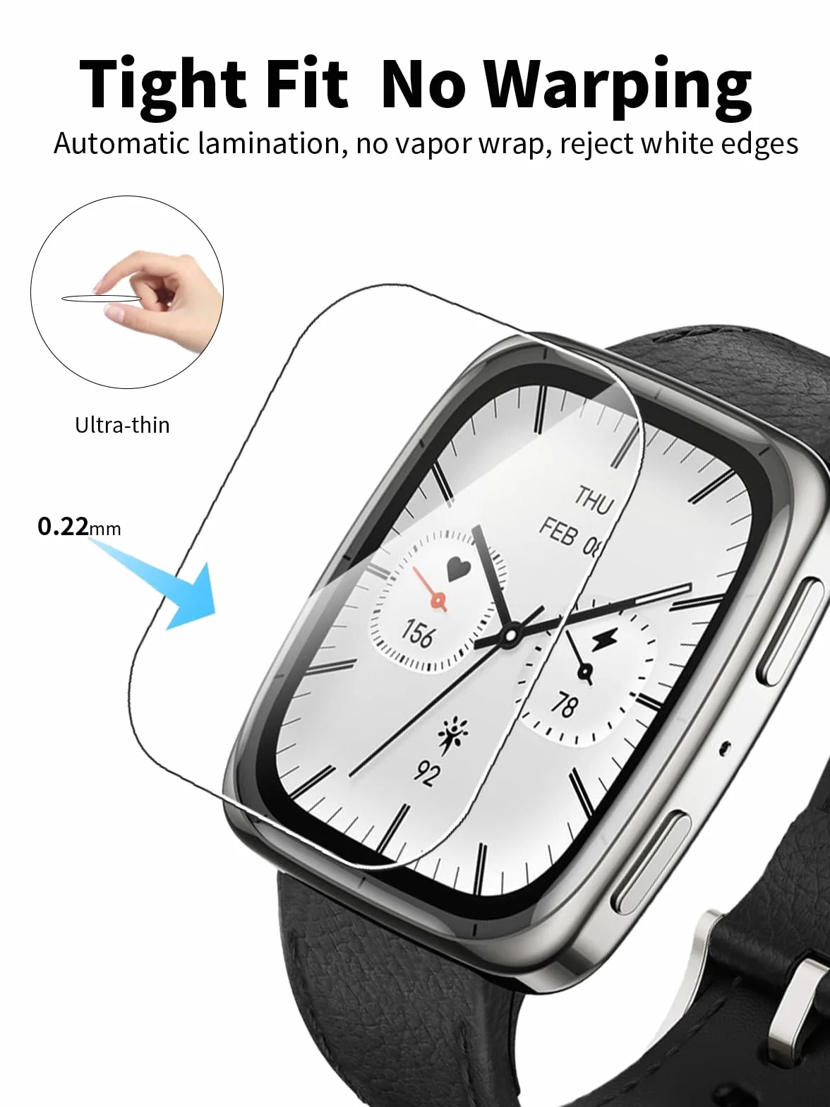 Folia ochronna na wyświetlacz ze szkła hartowanego do smartwatcha AMAZFIT Active 2 Square z wysokim aluminiowym brzegiem – chroń swoje urządzenie za pomocą trwałej folii, opakowanie 3 szt