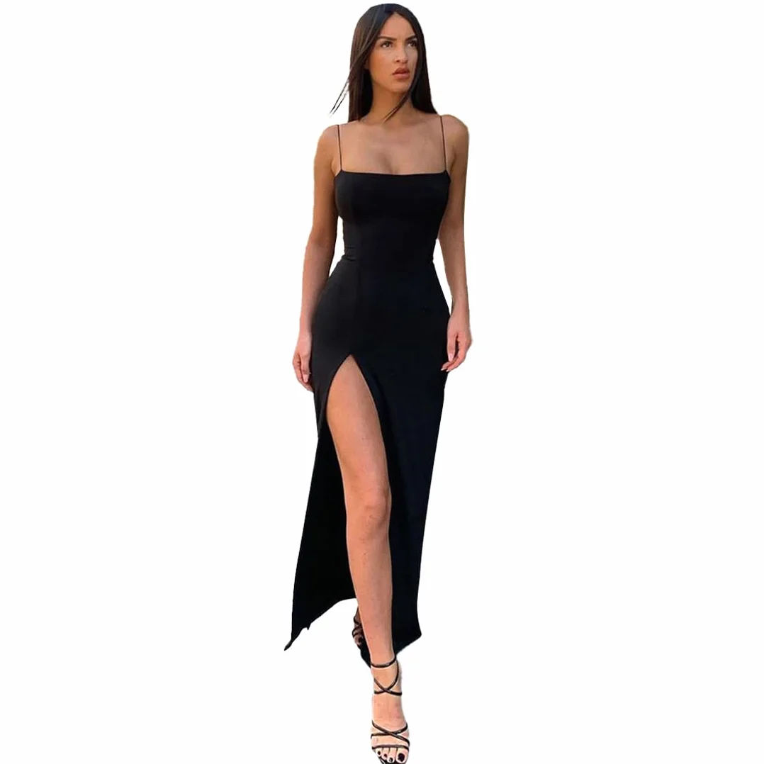 Damska sukienka koktajlowa, sukienka maxi, sukienka na imprezę, elegancka sukienka damska, casualowa, jednokolorowa, spaghetti, z paskiem, podkreślająca figurę