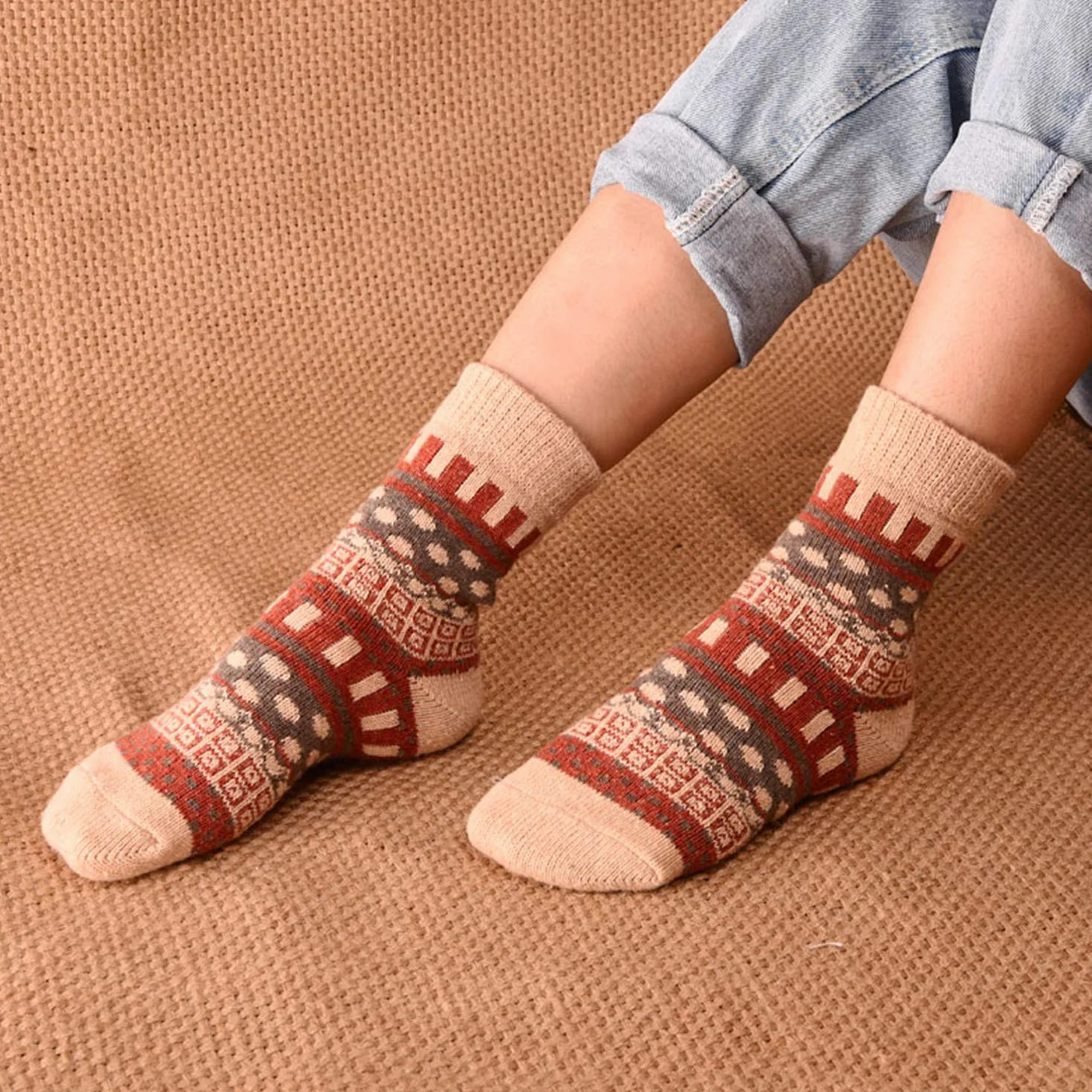 YSense Snug skarpety wełniane, dzianinowe skarpety zimowe, damskie skarpety termiczne, 5 par, 36-41 EU
