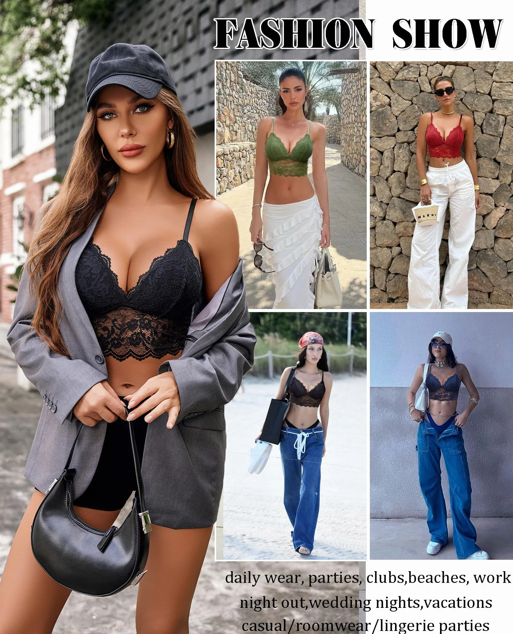 Avidlove Damski tank top koronkowy seksowny krótki top bralette dekolt w serek wycięty tył ramiączka krótki top z koronki