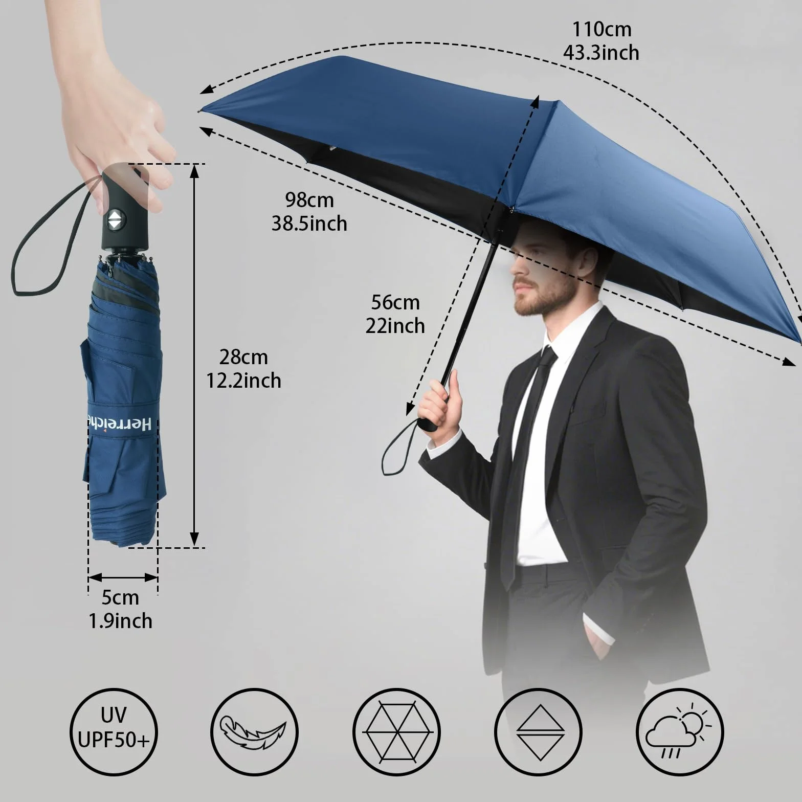 Parasol podróżny UV automatyczny – kompaktowy, składany, przenośny, ochrona przed promieniowaniem UV, lekki parasol kieszonkowy, 98 cm, rozpiętość skrzydeł 6 żeber 210T, materiał osłonowy