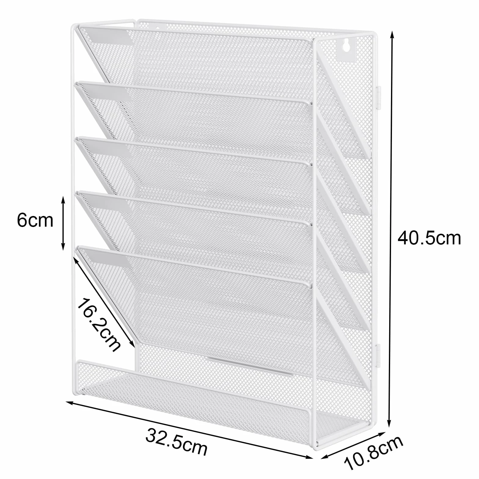 EasyPAG Uchwyt Ścienny na Dokumenty A4 6 Przedziały Metal Siatka,Ścienny Stojak na Pocztę,Wiszący Organizer na Dokumenty,Przechowywanie Czasopism do Biura & Domu,Biały