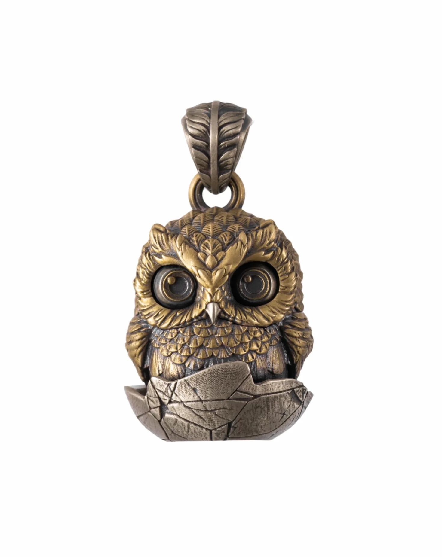 COPPERTIST.WU Sowa Fidget wisiorek do naszyjnika sowa mrugająca zawieszka biżuteria zawieszka dla mężczyzn i kobiet, mosiądz i biały brąz, Mosiądz i brąz