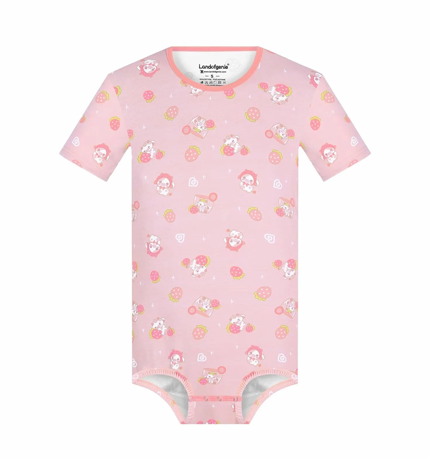 Landofgenie Body męskie z krótkim Rękawem Jednoczęściowy T-shirt z nadrukiem Piżama Trykot Oddychająca Bawełniana Koszulka na Ramiączkach Strawberry Cow