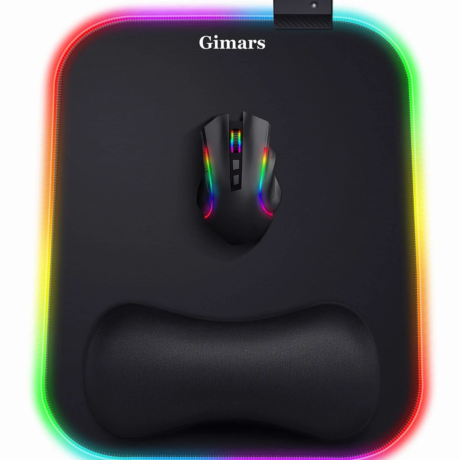 Gimars Myszka z Podpórki pod nadgarstek, 30 x 25 cm, Ergonomiczna Gamingowa Podkładka z 10 Trybami LED, Antypoślizgową Podstawą, Tkanina Lycra. RGB Oświetlenie, Wspomaganie Łokcia