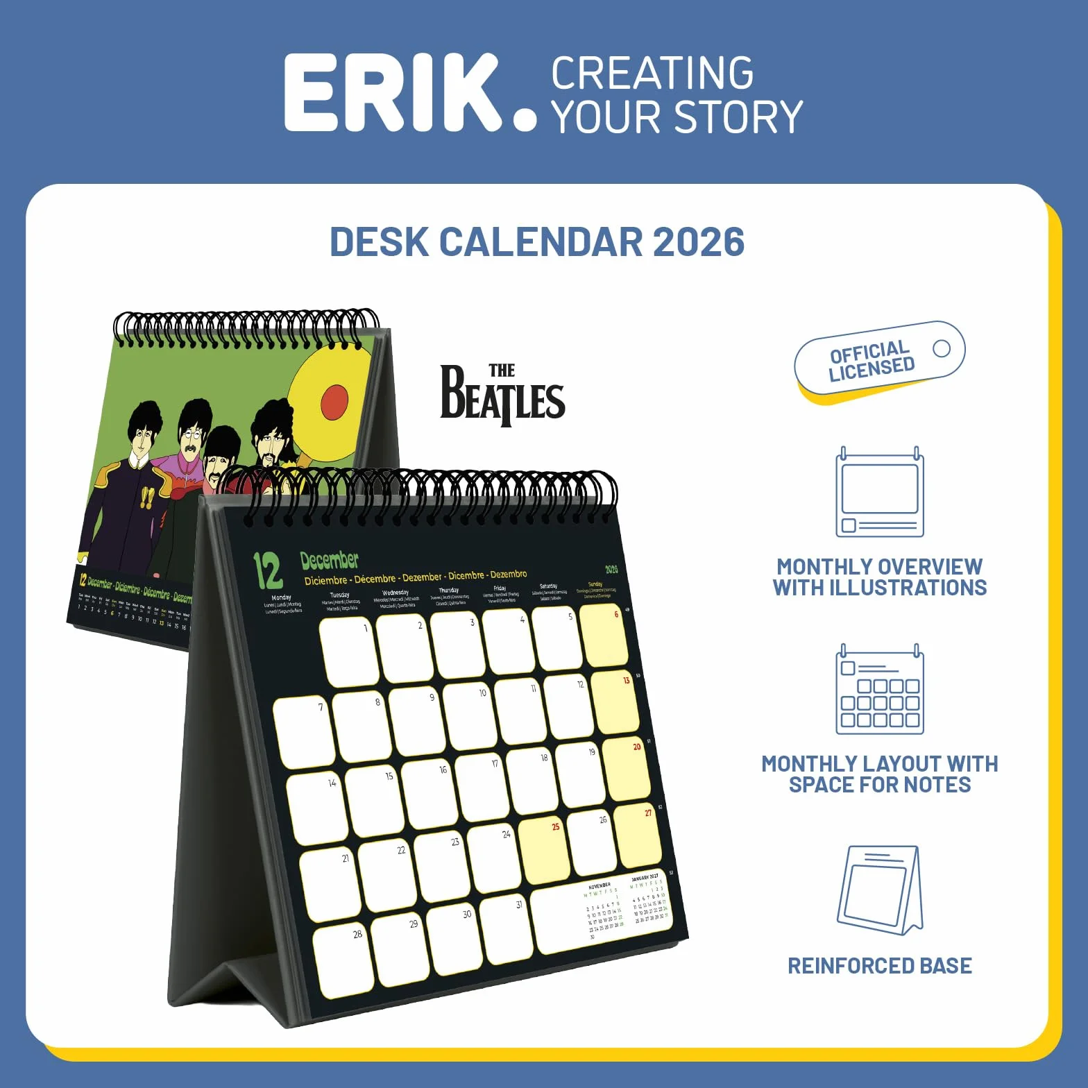 Grupo Erik Desk Calendar 2026 - The Beatles Calendar 2026 Month To View | Monthly Desk Planner, Desktop Gifts Under 10 Pounds | The Beatles Gifts For Friends